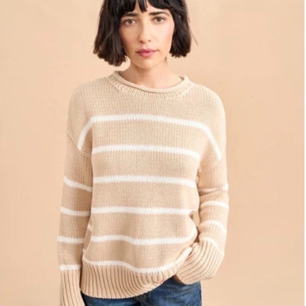 La Ligne Pure Cotton Knit Marin Sweater Camel Cream Striped Womens L